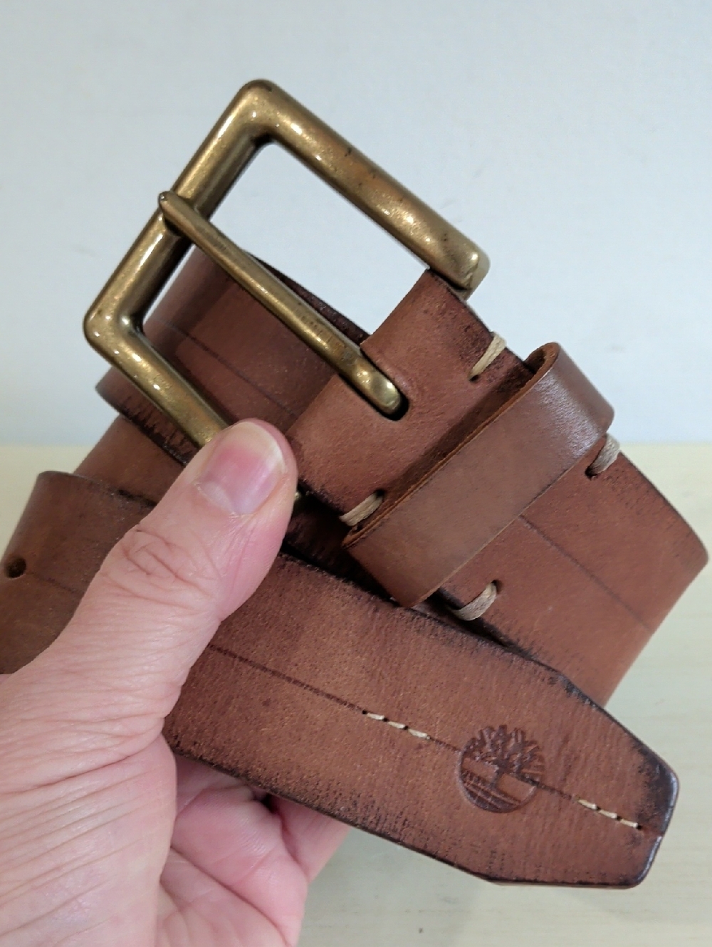 Timberland Brown Leather Belt With Brass Buckle 32 Waist